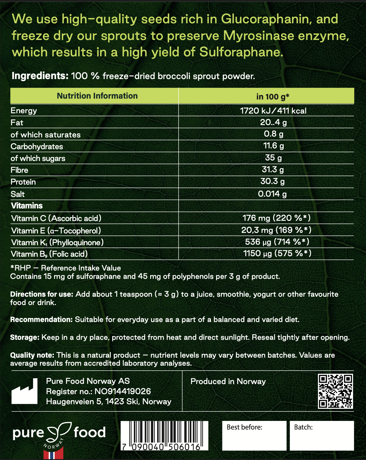 RÅ Organic Broccoli Sprout Powder